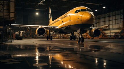 Fototapete - Large aircraft in aircraft maintenance hangar