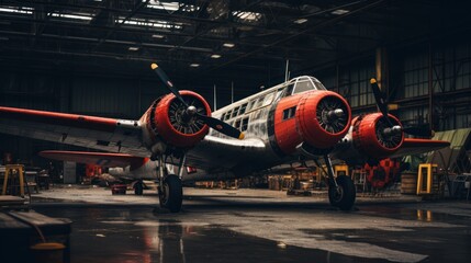 Fototapete - Large aircraft in aircraft maintenance hangar
