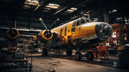 Fototapete - Large aircraft in aircraft maintenance hangar