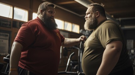 Fat man exercising at the gym