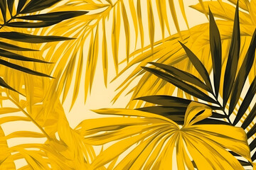 Wall Mural - Bright beautiful summer background with tropical leaves. Neural network AI generated art