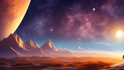 Wall Mural - cartoon clipart figure meditating in space galaxy wallpaper