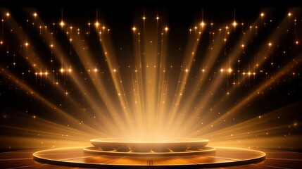 Golden stage background with glitters and spotlights for events, celebrations, product display