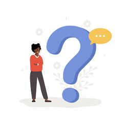 Wall Mural - frequently asked questions concept. african woman with large question mark search for answers. custo
