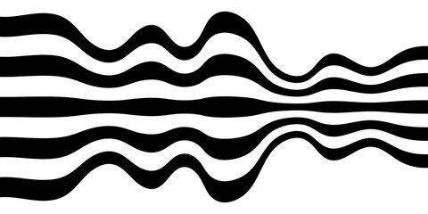 Black on white abstract perspective wave line stripes with 3d dimensional effect isolated on white.