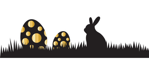 Wall Mural - 
rabbit silhouette and Easter eggs with a combination of black and gold vector eps 10