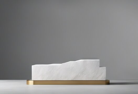White stone rough plate object display podium on grey background. 3d rendering stock photoStone Material, - Object, Lectern, Gemstone, Pedestal