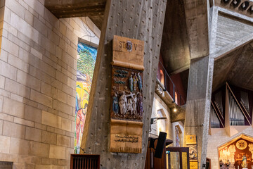 Wall Mural - Religious decoration on top floor pillar of the Church of the Annunciation in the Nazareth city in northern Israel