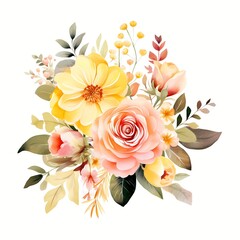 Wall Mural - Flowers bouquet watercolor paint collection
