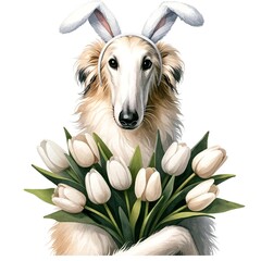 Aufkleber - Easter borzoi dog illustration created with Generative AI technology