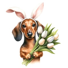 Aufkleber - Easter dachshund dog illustration created with Generative AI technology