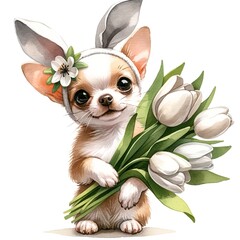 Aufkleber - Easter chihuahua illustration created with Generative AI technology