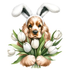 Aufkleber - Easter cocker spaniel illustration created with Generative AI technology