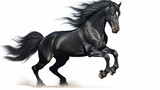 Fototapeta Konie - black friesian horse isolated on white background. Generative AI