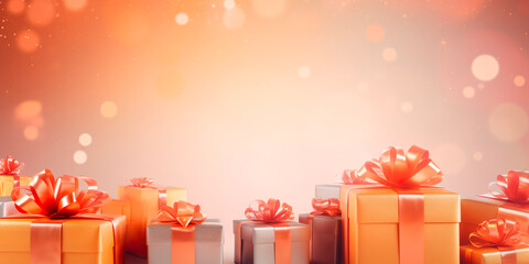 Wall Mural - abstract festive glitter shiny background with  presents, bokeh, glowing