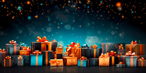 Wall Mural - abstract festive glitter shiny background with  presents, bokeh, glowing