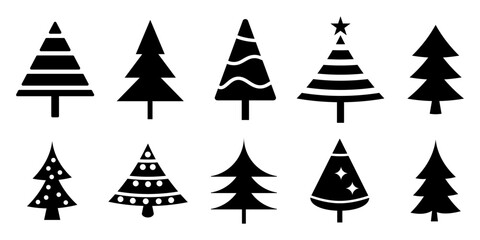 Wall Mural - Christmas tree icon set. silhouette of pine. Vector illustration