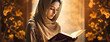 A woman in a mosque reads the holy book Koran. Faith. Muslim traditions.