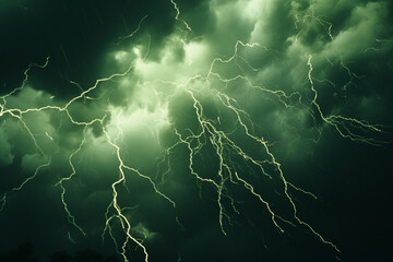 Fototapete - Abstract patterns of a green thunderstorm, a rare atmospheric condition that causes the sky to take on a greenish hue.