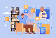 © mast3r - student watching free online courses on laptop education day live webinar e-learning concept