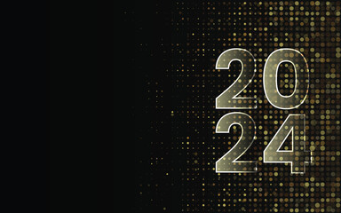 Poster - 2024 Happy New Year background. Gold glitter shining in light with sparkles abstract celebration. Greeting festive card vector illustration. Merry holiday poster or wallpaper design.
