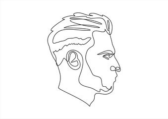 Wall Mural - Continuous Line Drawing of Man Profile. Abstract Man Face Minimalistic Beauty Concept, Vector Illustration for T-shirt, Wall Decor, Print, Poster, Graphics. Male Head Abstract Line Drawing.