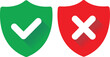 Protection and unprotection, green shield checkmark & red shield cross
