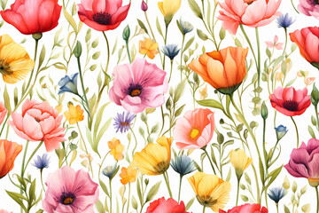 Wall Mural - Watercolor flower pattern background
