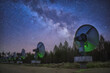 Radio telescopes observe and Milky Way in the forest area
