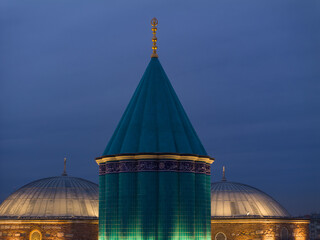 Mevlana Celaleddin Rumi Tomb and Mosque (Mevlana Türbesi ve Cami) Night Lights Photo, Mevlana Konya, Turkiye (Turkey)