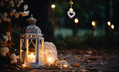 Wall Mural -  Lantern. wedding , christmas decoration background with  lights.