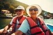 senior happy couple on a boat
