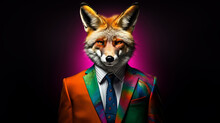 A Cool Fox In A Business Suit In Rainbow Colors
