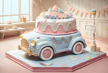 Wall Mural - a cute car designed to look like a cake