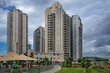 Landscape of newly open park over residential buildings in Petah Tikva, Israel.