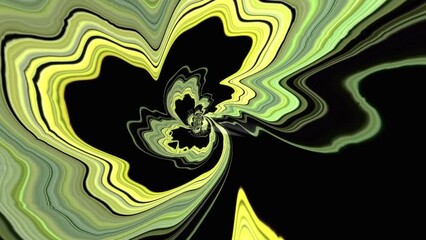 Wall Mural - Yellow and green marbled line swirl wave tunnel background with light effect. Loop able modern animation