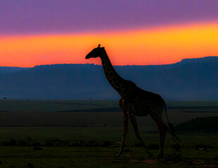 Canvas Print - giraffe at sunset