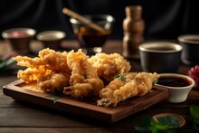 Deep Fried Shrimp Board. Tasty Cuisine Food Hot Snack. Generate Ai