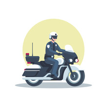Policeman Riding A Motorcycle Flat Design Vector Illustration.