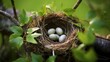 A hummingbird nest, the tiny eggs safe and snug inside.