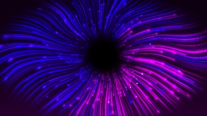 Wall Mural - High speed flowing neon blue purple lines. Technology, digital, shiny, warp bokeh hyperspace tunnel. 4k 60 fps abstract seamless space background for event, party, carnival, celebration, anniversary.