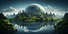 Fantasy Illustration Of Nature, City, Fictional World.