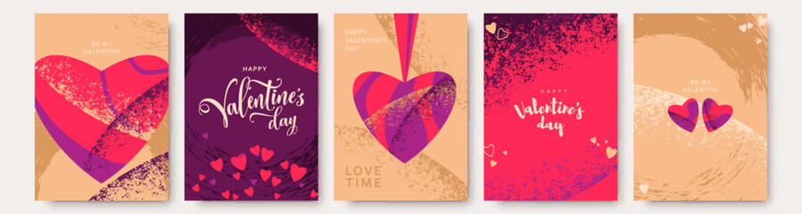 Poster - Heart pattern set vector illustration. Valentines Day bright posters