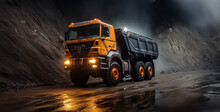 Duty Dump Truck, Truck On The Road, Profile Photo Of An Orange Kamaz Dump Truck In The Truck