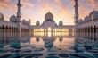 Abu Dhabi, UAE, Sheikh Zayed Grand Mosque in the Abu Dhabi, United Arab Emirates on a sunset view background. Generative AI 