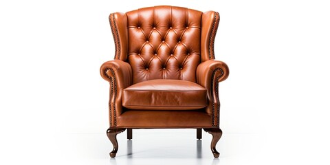 Isolated white background showcasing a luxurious leather armchair.