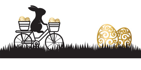 Wall Mural - rabbits on bicycles carrying eggs for Easter.vector eps 10