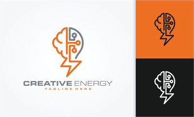 Wall Mural - Creative logo with technology brain and energy