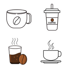 Set of icon coffee glasses. Thin line signs for design logo. High-quality outline symbol for web design or mobile app which is made simply but still attractive.