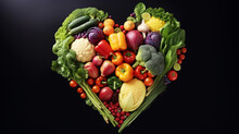 Vegetables In The Shape Of A Heart. Healthy And Eco Food For Diet. Vegetables Love